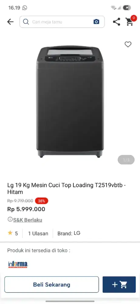 Promo mesin cuci LG kapasitas 19kg