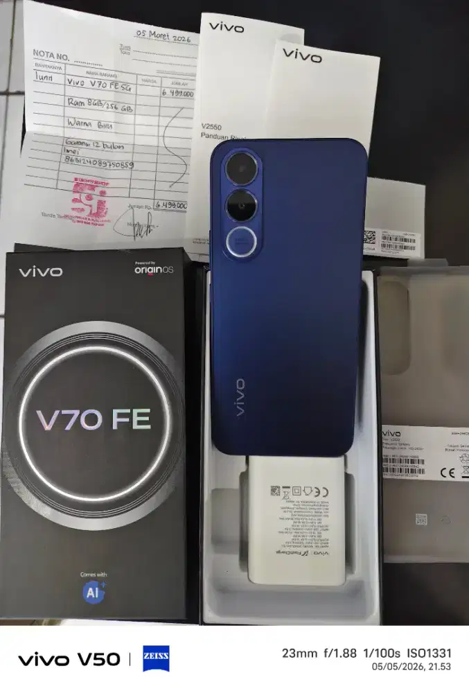 Vivo V70 FE 5G 8GB+8GB/256GB,Baru 2 Bulan Pakai,Fulset,Like New
