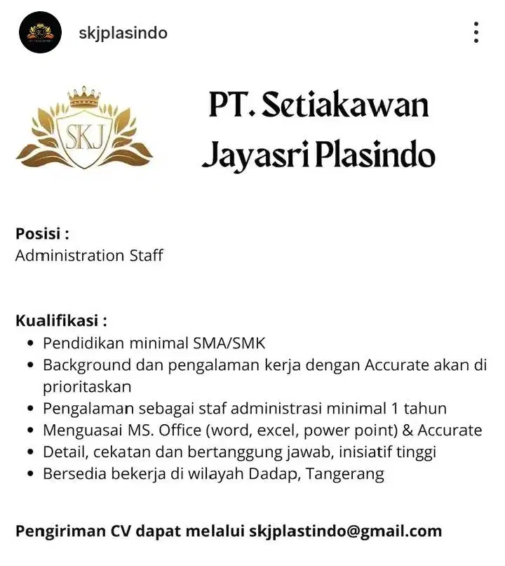 Lowongan Kerja Bagian Admin Penjualan