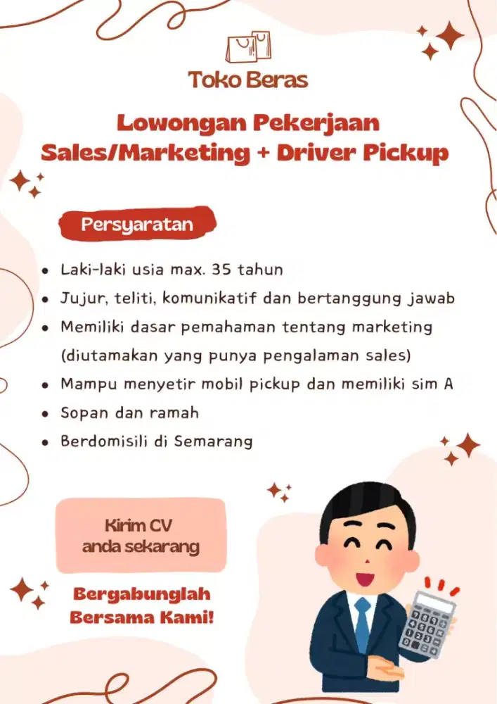 Lowongan kerja sales / marketing sekaligus supir