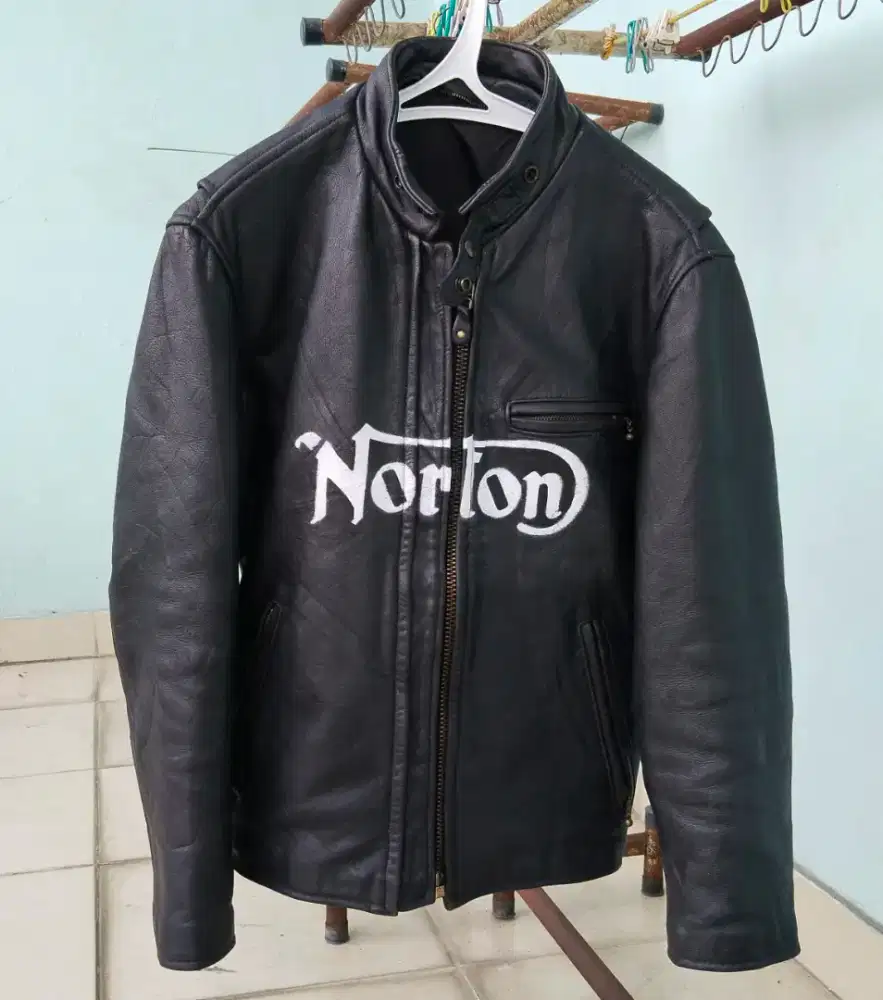 Jaket kulit cafe racer norton kulit asli tebel antik lawas vintage
