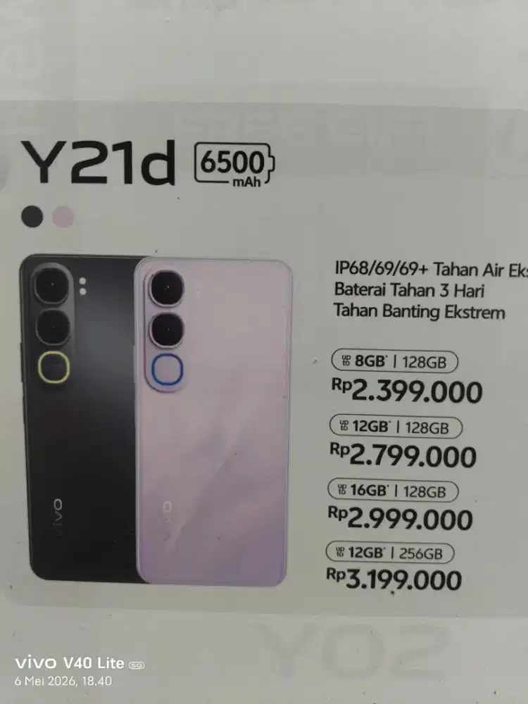 Vivo y21d ram 12/128 segel box garansi resmi mulai dari 0