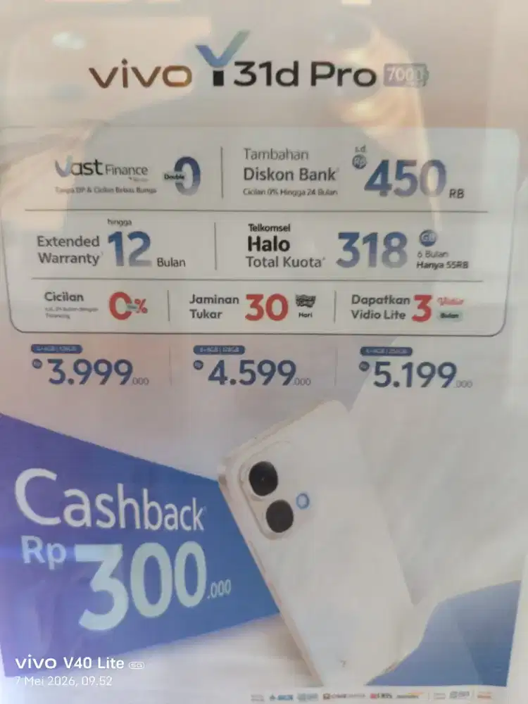 Vivo y31d ram 12/128 segel box garansi resmi mulai dari 0