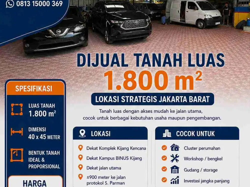 Jual cepat,harga masih nego! Bengkel hitung tanah cocok untuk buat cluster kemanggisan dekat binus jakarta barat