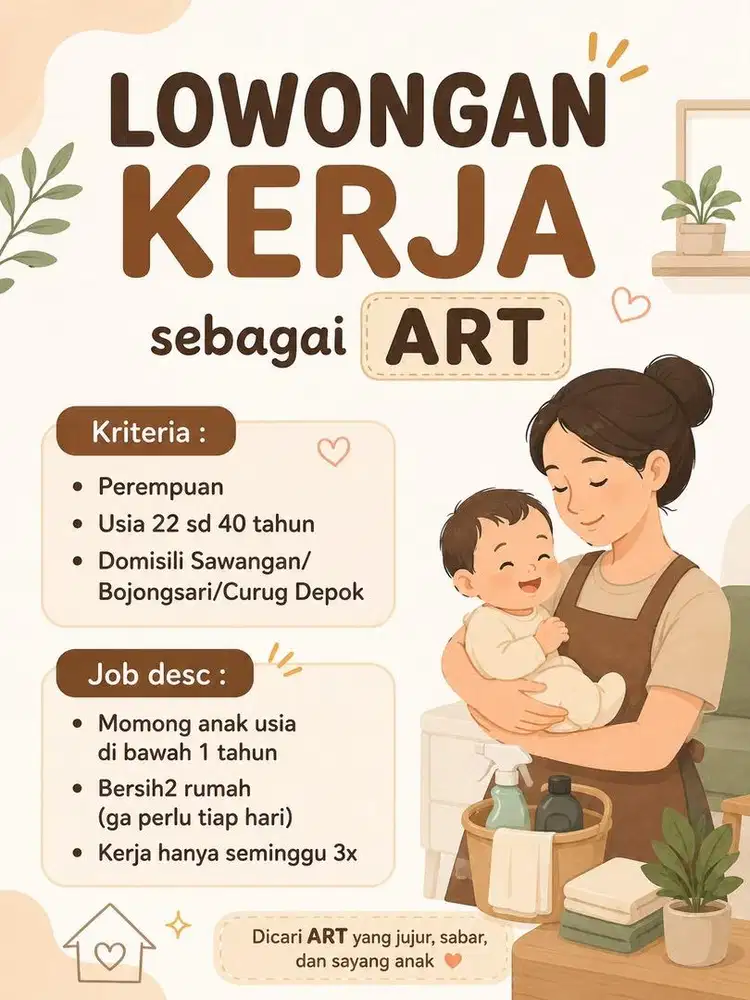 LOWONGAN KERJA — ART / BABYSITTER PART TIME