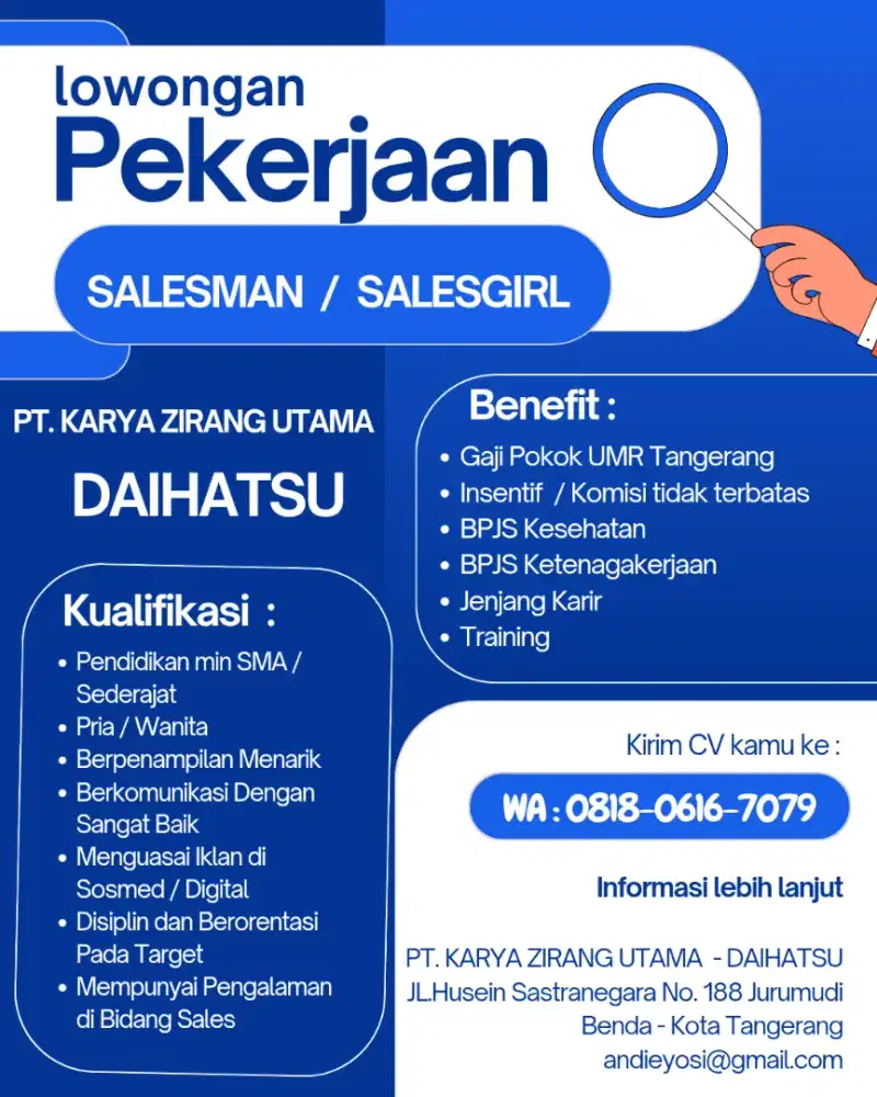LOWONGAN KERJA SALESMAN/SALES GIRL