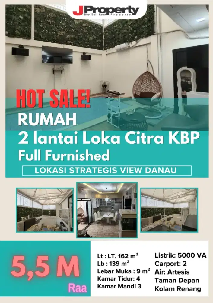 Jual Rumah Full furnished KBP LOKACITRA VIEW DANAU+KOLAM RENANG MURAH