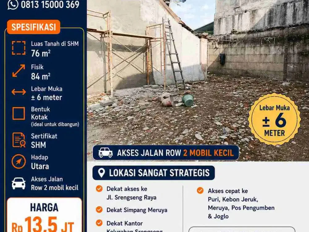 Jual Cepat ,nego! Tanah kotak strategis dekat jalan srengseng raya jakarta barat