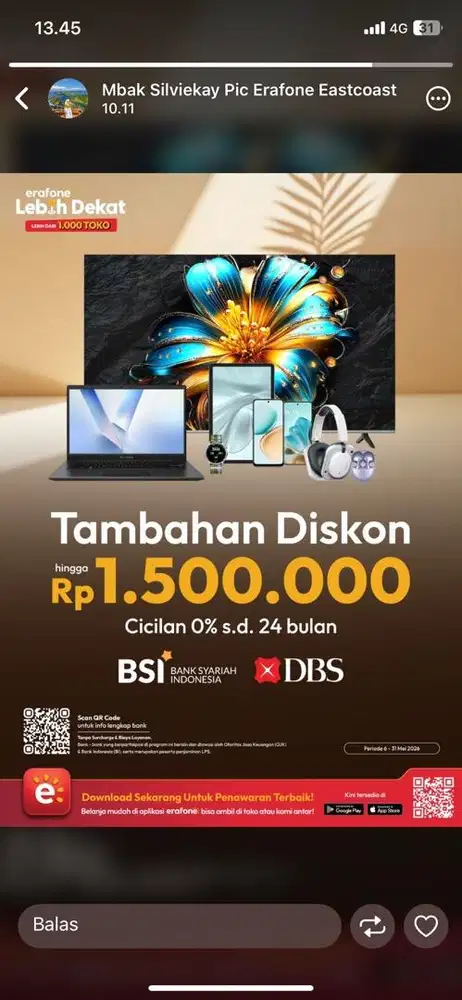 Cicilan kartu kredit erafone plasa marina cashback hingga 1.5jt