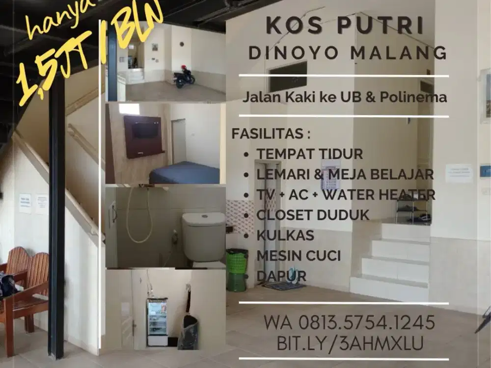 Kos putri eksekutif ketawanggede dinoyo malang jalan kaki ke UB polinema
