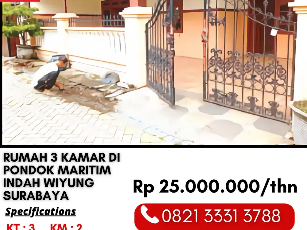 Disewakan Rumah Siap Huni 3 Kamar 25 Juta di Pondok Maritim Indah Wiyung Surabaya