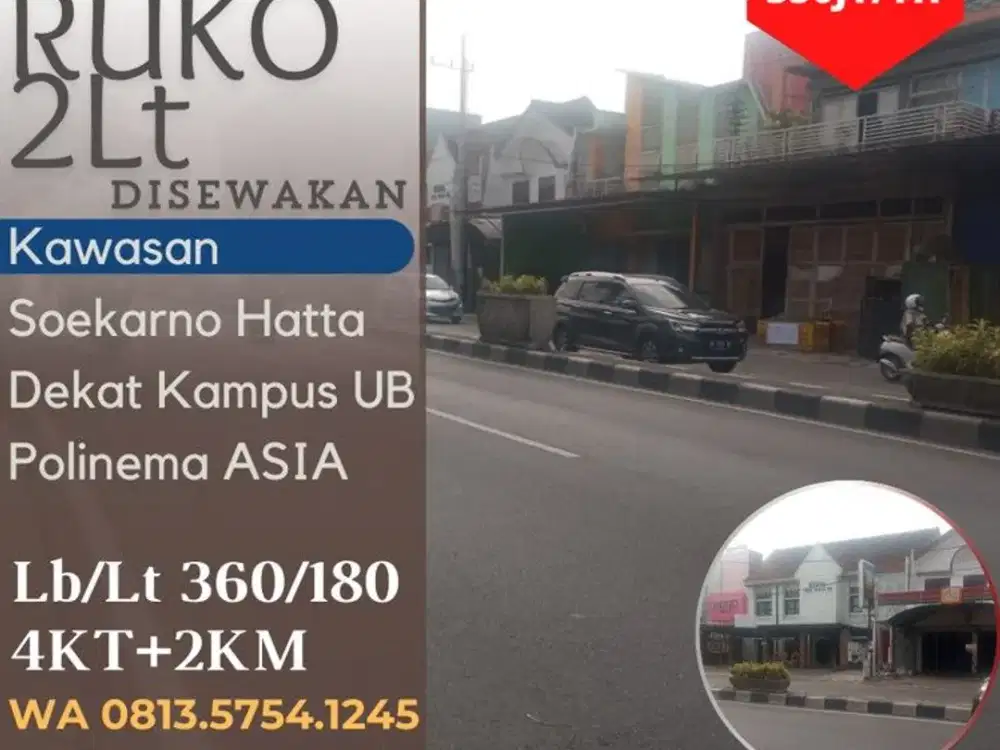 Ruko disewakan di Malang 2Lt Lt180 kawasan SUHAT Kalpataru Borobudur