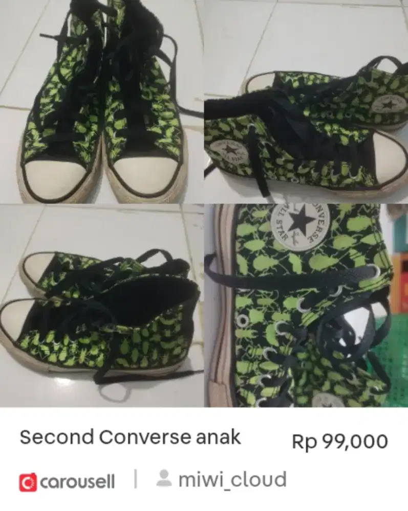 Second sepatu Converse anak glow in the dark