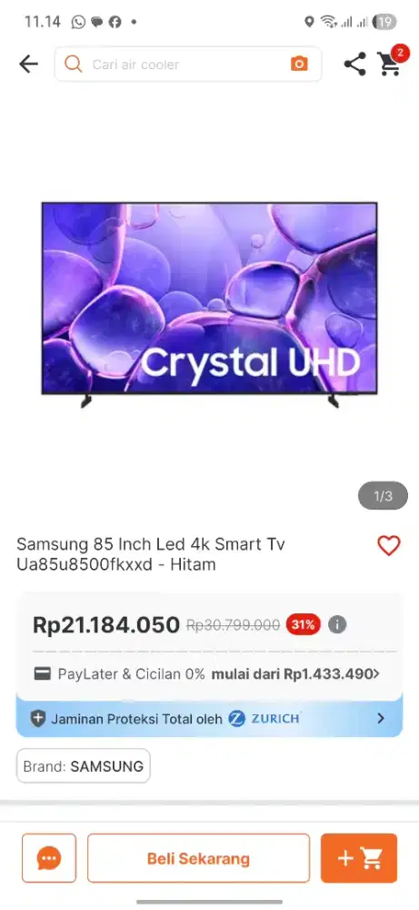 SAMSUNG LED TV SMART4K 85 UA85U8500FKXXD