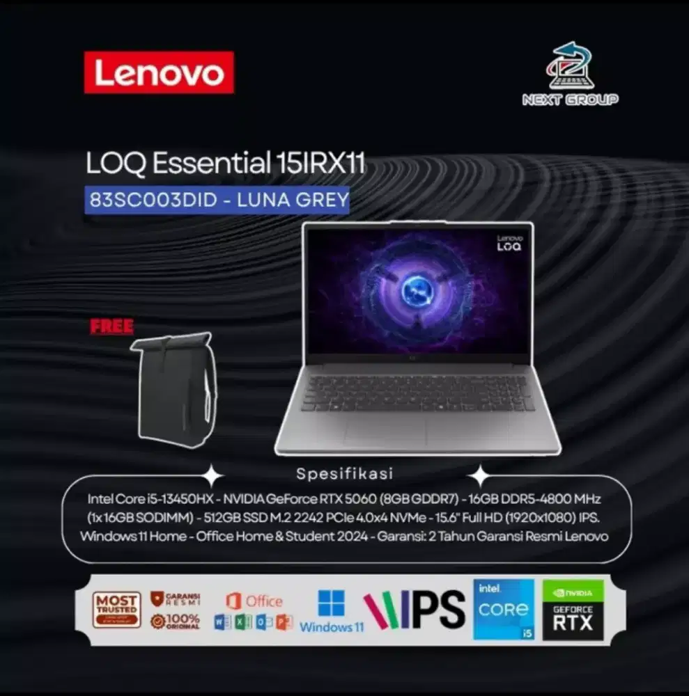 LOQ Essential 3DID Core i5-13450HX 16GB 512GB W11 OH 2024 RTX5060 Grey