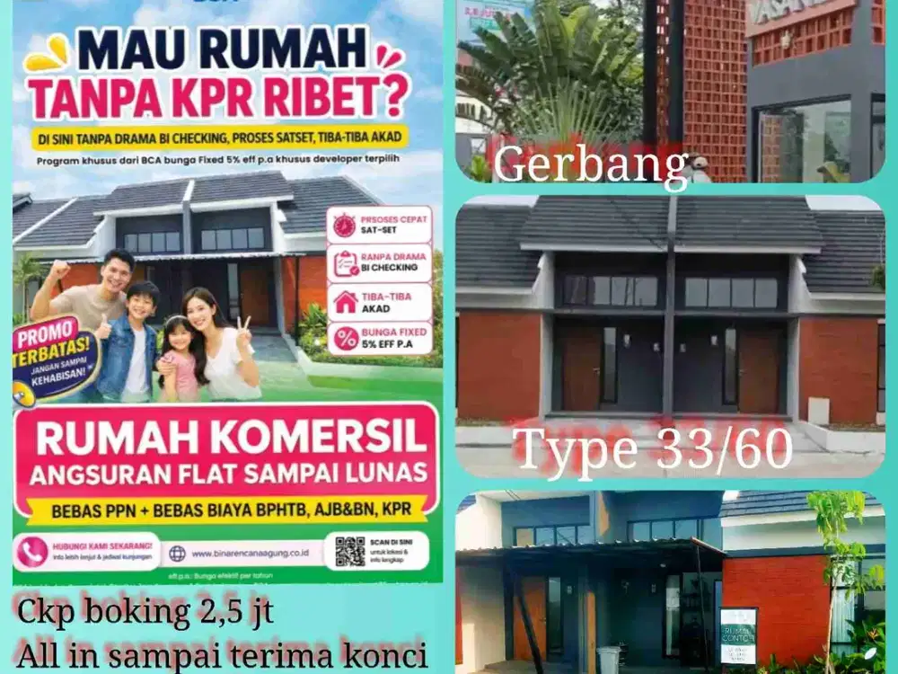 Rumah Komersil Angsuran Subsidi, Flat Sampai Lunas.