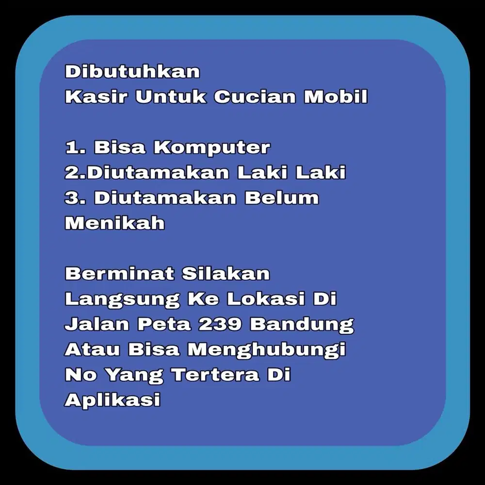Kasir cuci mobil berpengalaman