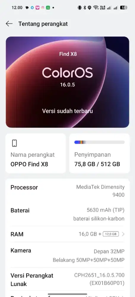 Di jual Oppo find X8 16/ 512 batangan