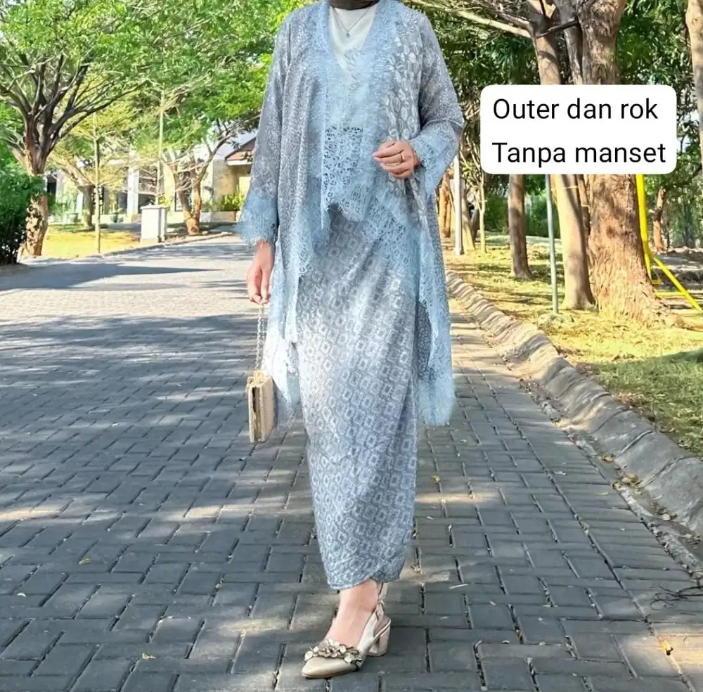Set outer lace batik dan rok lilit second