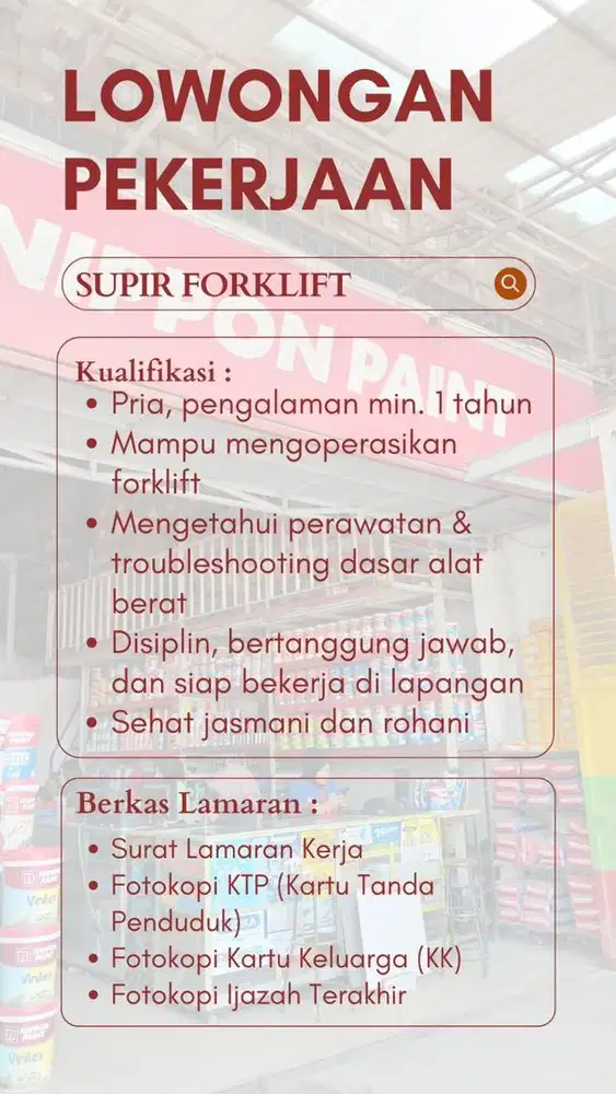 Lowongan Operator Forklift dan Office Girl