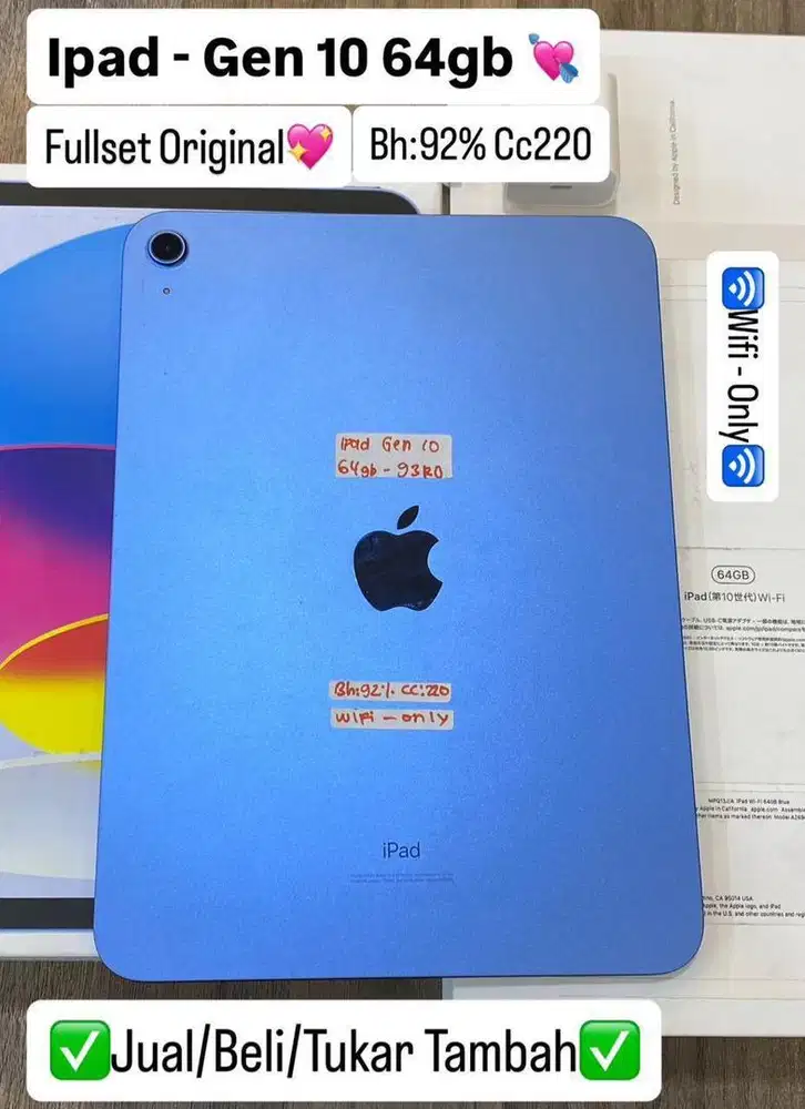Ipad Gen 10 64 Gb Blue Fullset Original
