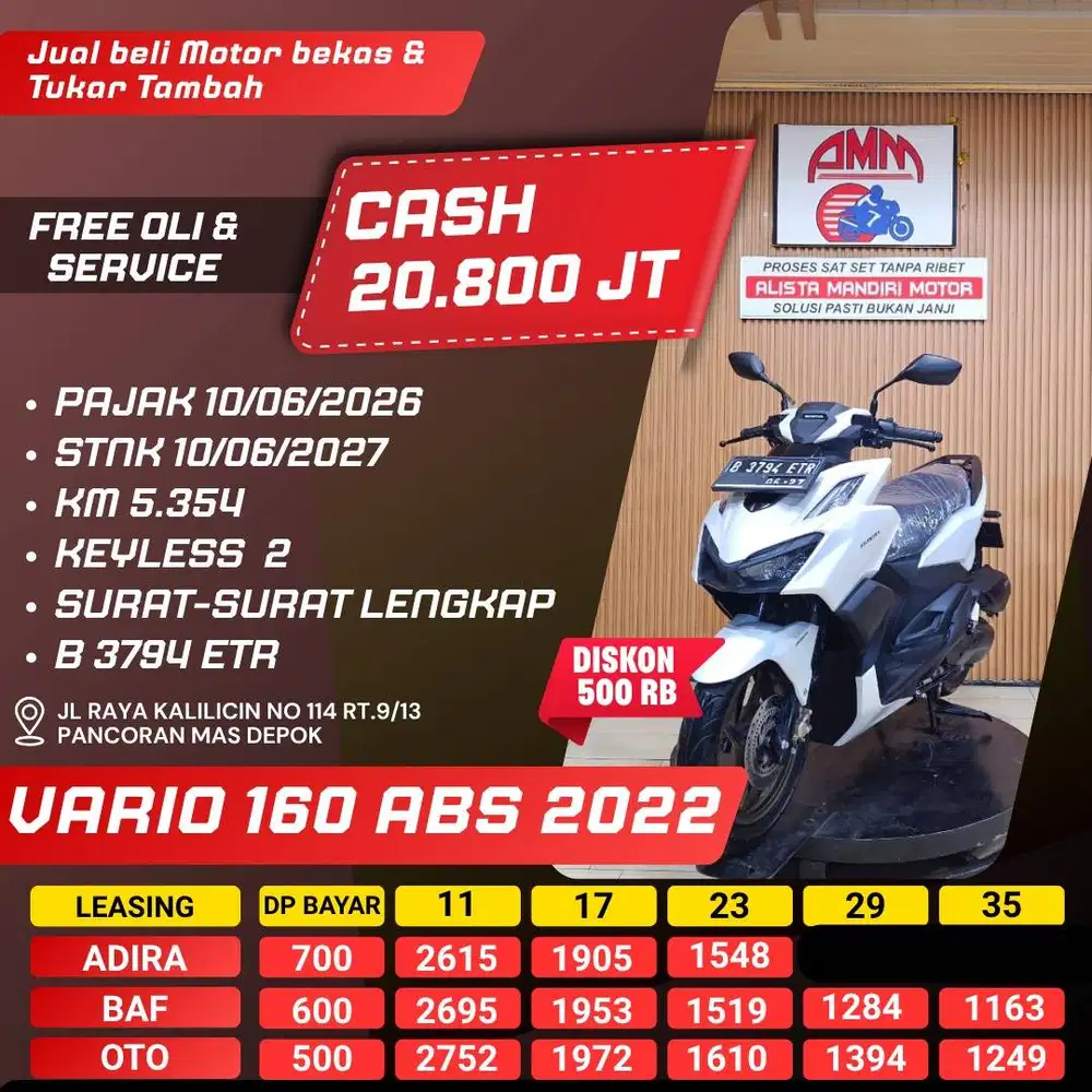 VARIO 160 ABS 2022 KM LOW BISA CASH/KREDIT/TRADE IN/PAKAI CC/PAYLATER
