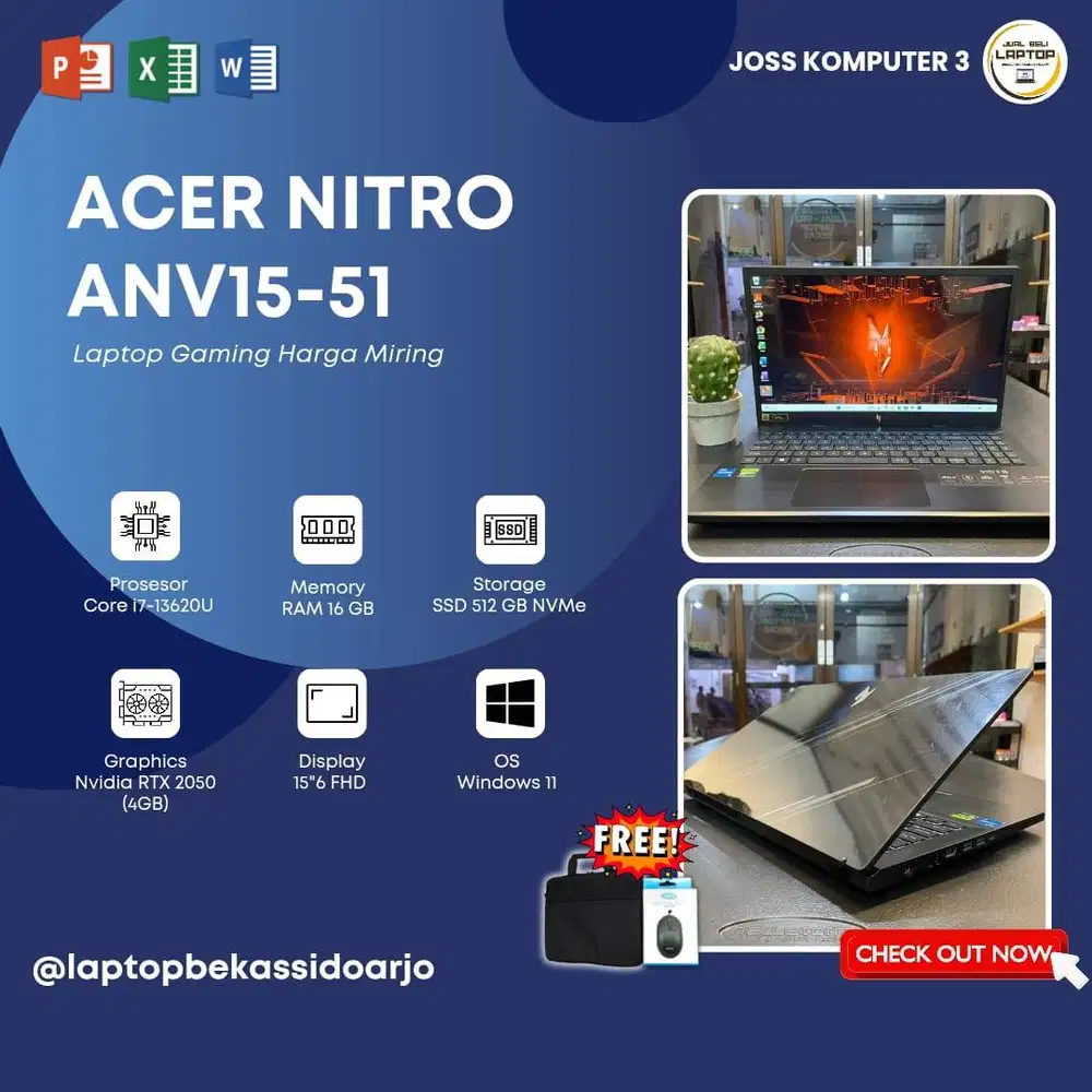 ACER NITRO V15 ANV15-51 Intel Core i7-13620U Nvidia RTX 2050