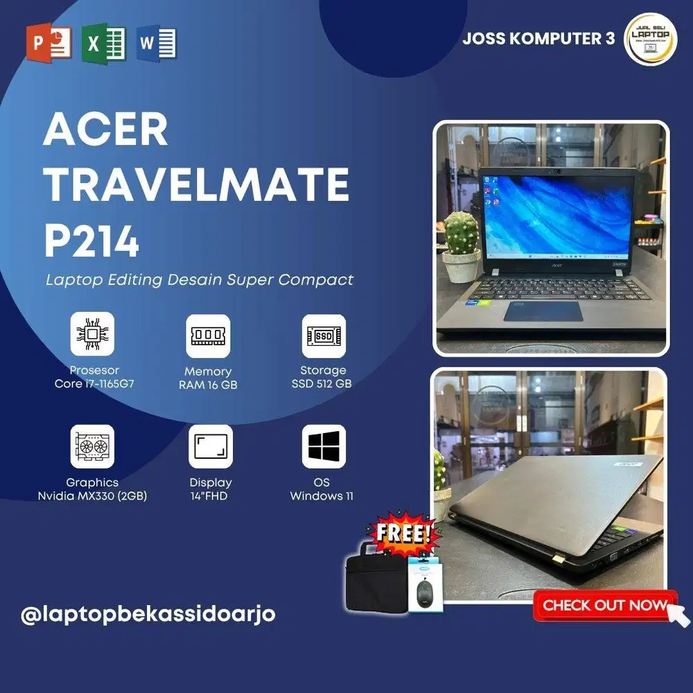 ACER TRAVELMATE P214 Intel Core i7-1165G7 Ram 16GB