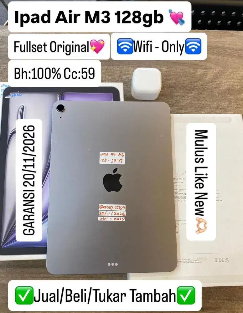 Ipad Air M3 128 Gb Space Grey Fullset Original