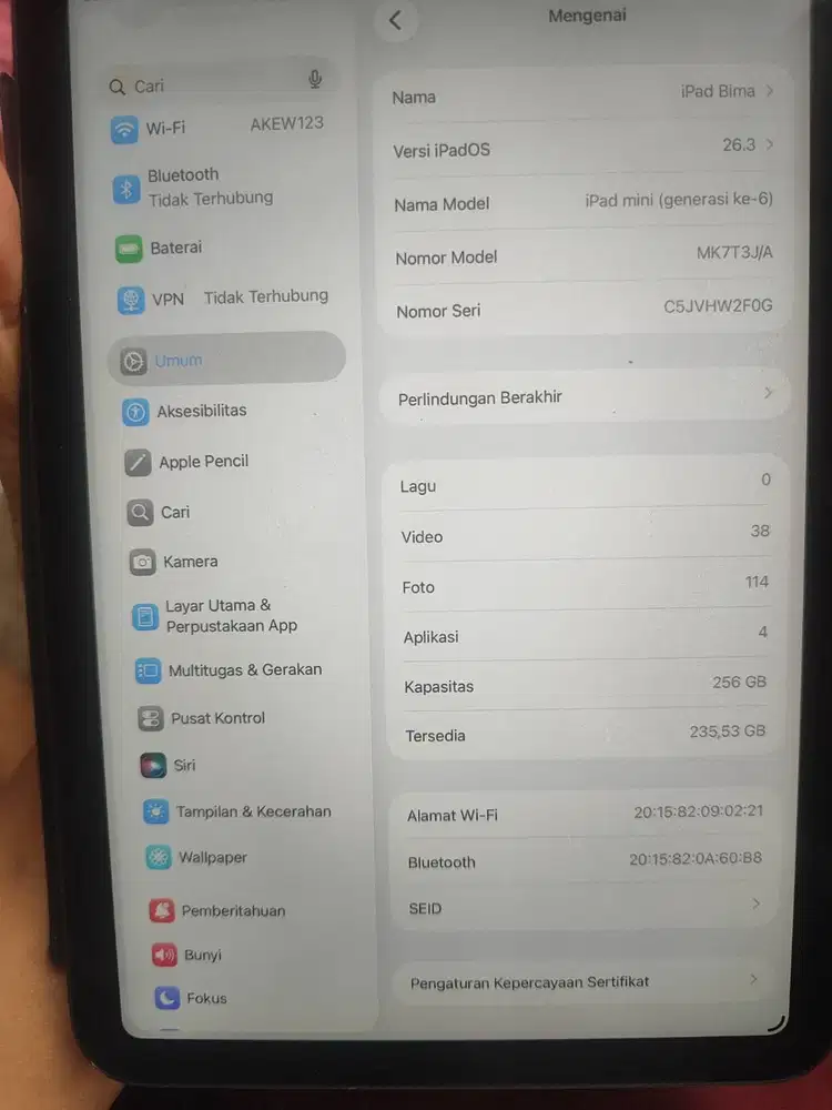 Ipad mini 6 256gb, bonus apple pencil gen2