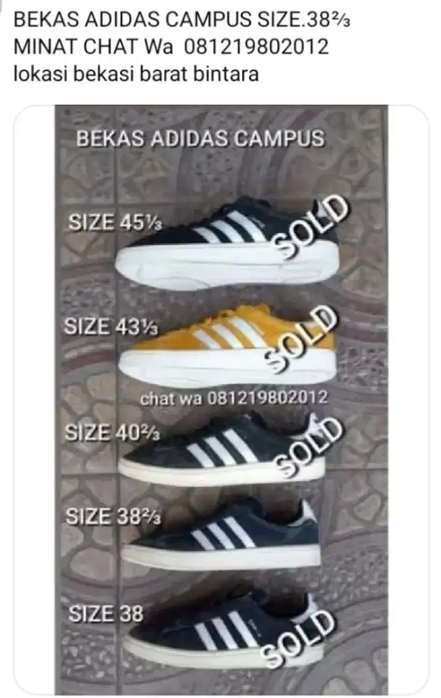 ADIDAS CAMPUS SZ 38⅔ BEKAS
