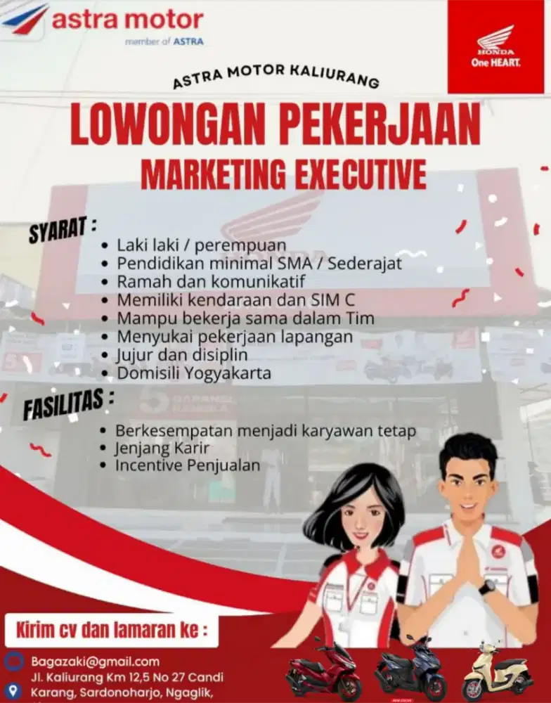 Dibutuhkan segera marketing honda