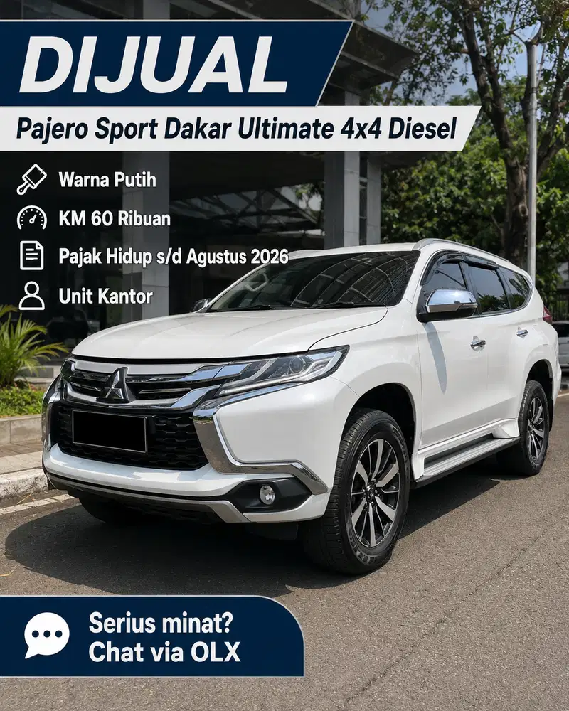 Pajero Sport Dakar Ultimate 4x4 Diesel Putih KM 60rb Pajak Panjang