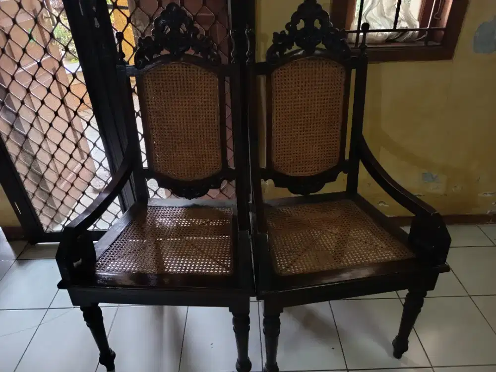 Preloved kursi jati mahkota rotan utuh