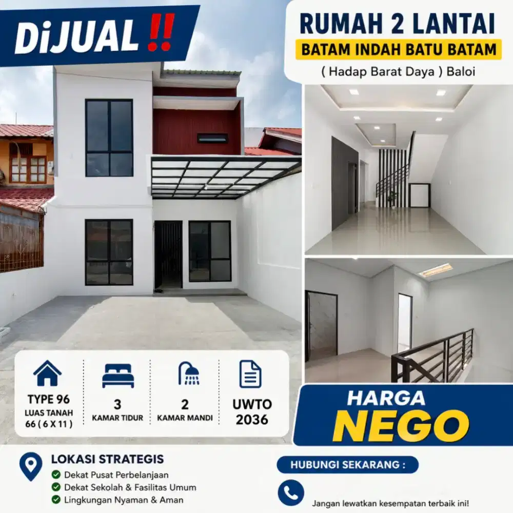 DiJUAL
Rumah 2 Lantai Baru Siap Renovasi BATAM INDAH BATU BATAM