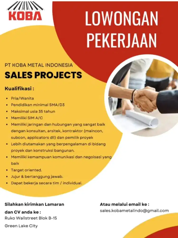 Dibutuhkan Sales Project !!