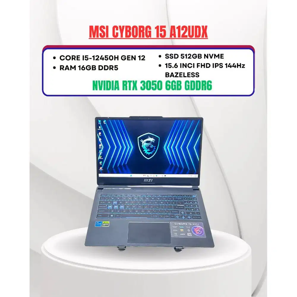 MSI CYBORG 15 A12UDX CORE I5-12450H RAM 16GB SSD 512GB NVIDIA RTX 3050