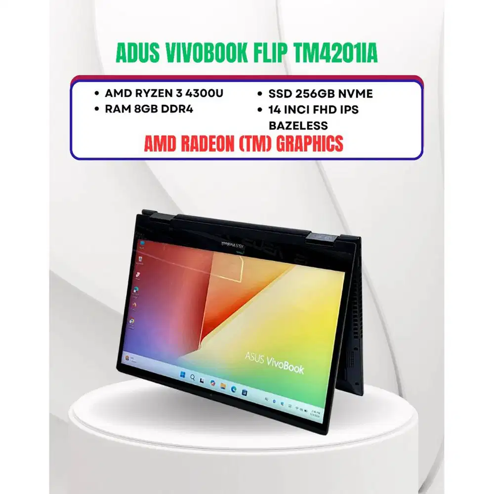ASUS VIVOBOOK FLIP TM420IA AMD RYZEN 3 4300U RAM 8GB SSD 256GB NVME 14