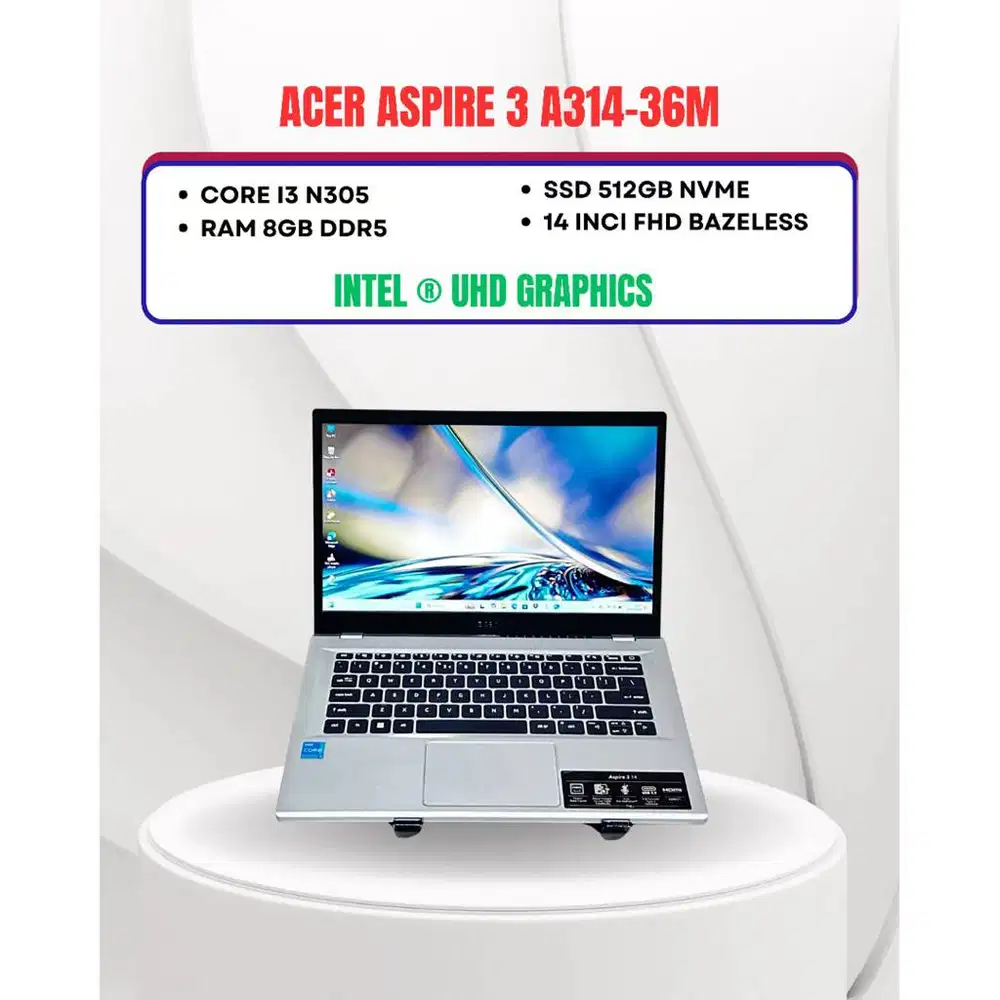 ACER ASPIRE 3 A314-36M CORE I3-N305 RAM 8GB DDR5 SSD 512GB 14inci FHD