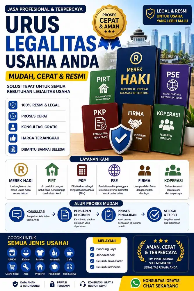 Jasa Bikin Daftar Merek HAKI PIRT PKP PSE Firma Koperasi Kab Tangerang