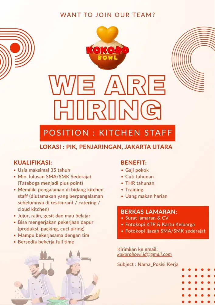 DICARI CEPAT KITCHEN STAFF / COOK, PIK