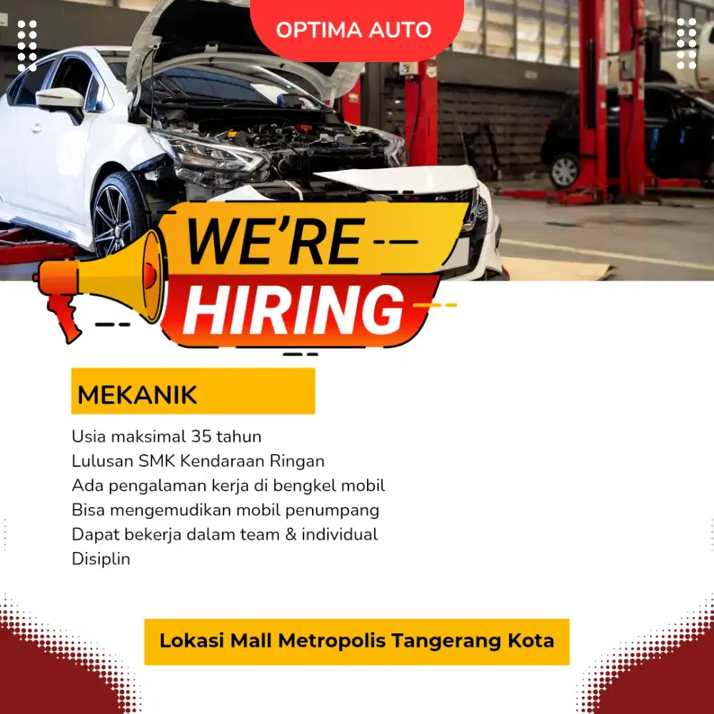 Lowongan kerja mekanik bengkel mobil general repair