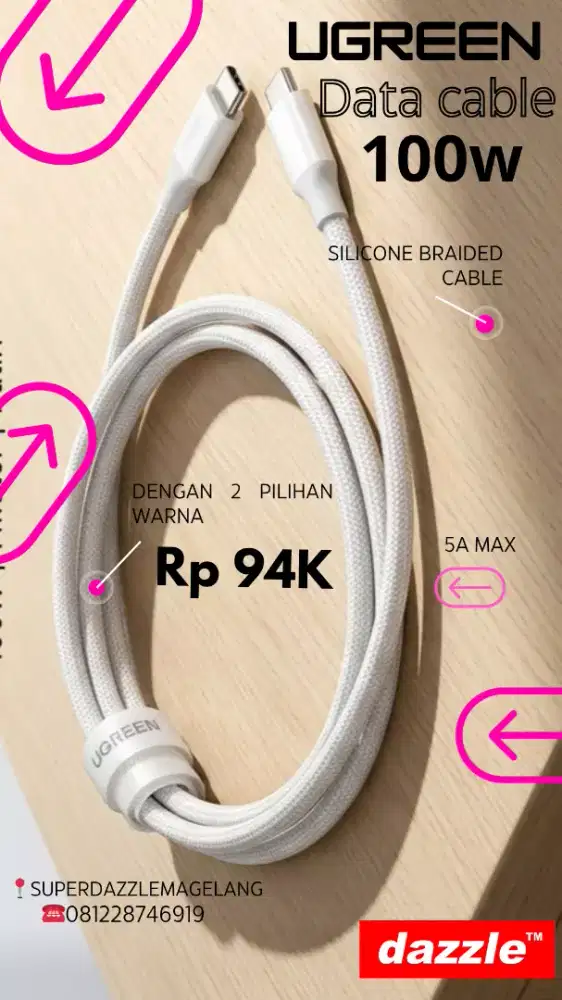 Kd ugreen c to c 100 watt weaven 1m white