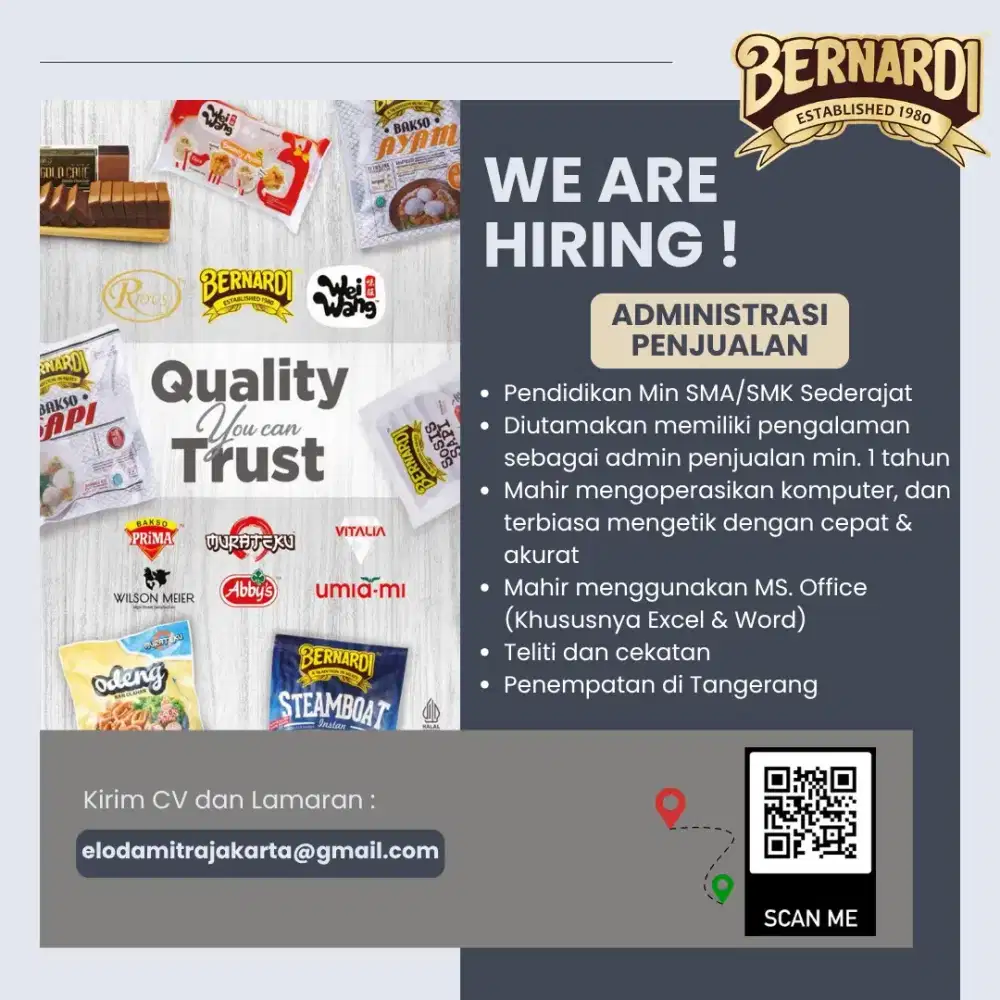 LOWONGAN KERJA UNTUK ADMINISTRASI PENJUALAN