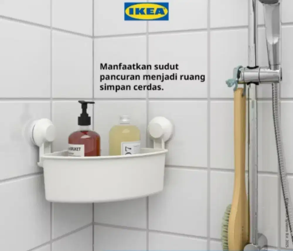 IKEA TISKEN Rak Dinding Sabun Sudut Tempel Dinding Dengan Plastik Isap