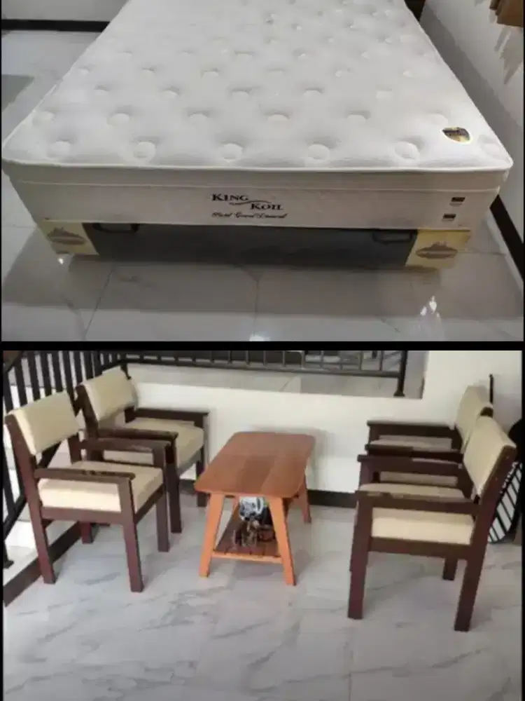 Kasur KING KOIL 160x200+dipan javapanda+4 kursi sofa+meja kopi