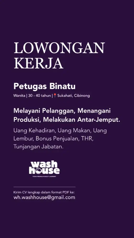 LOKER LAUNDRY CIBINONG - PETUGAS BINATU