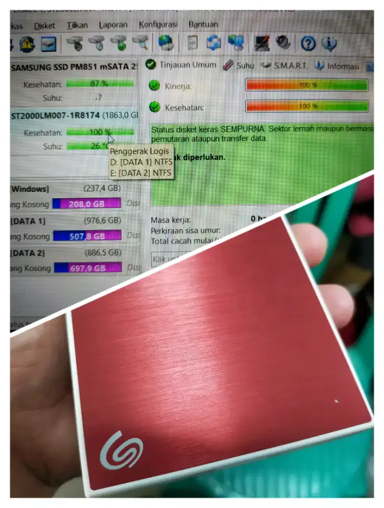 Dijual hardisk External merk Seagate 2TB/2000GB Sentinel 100% 100%