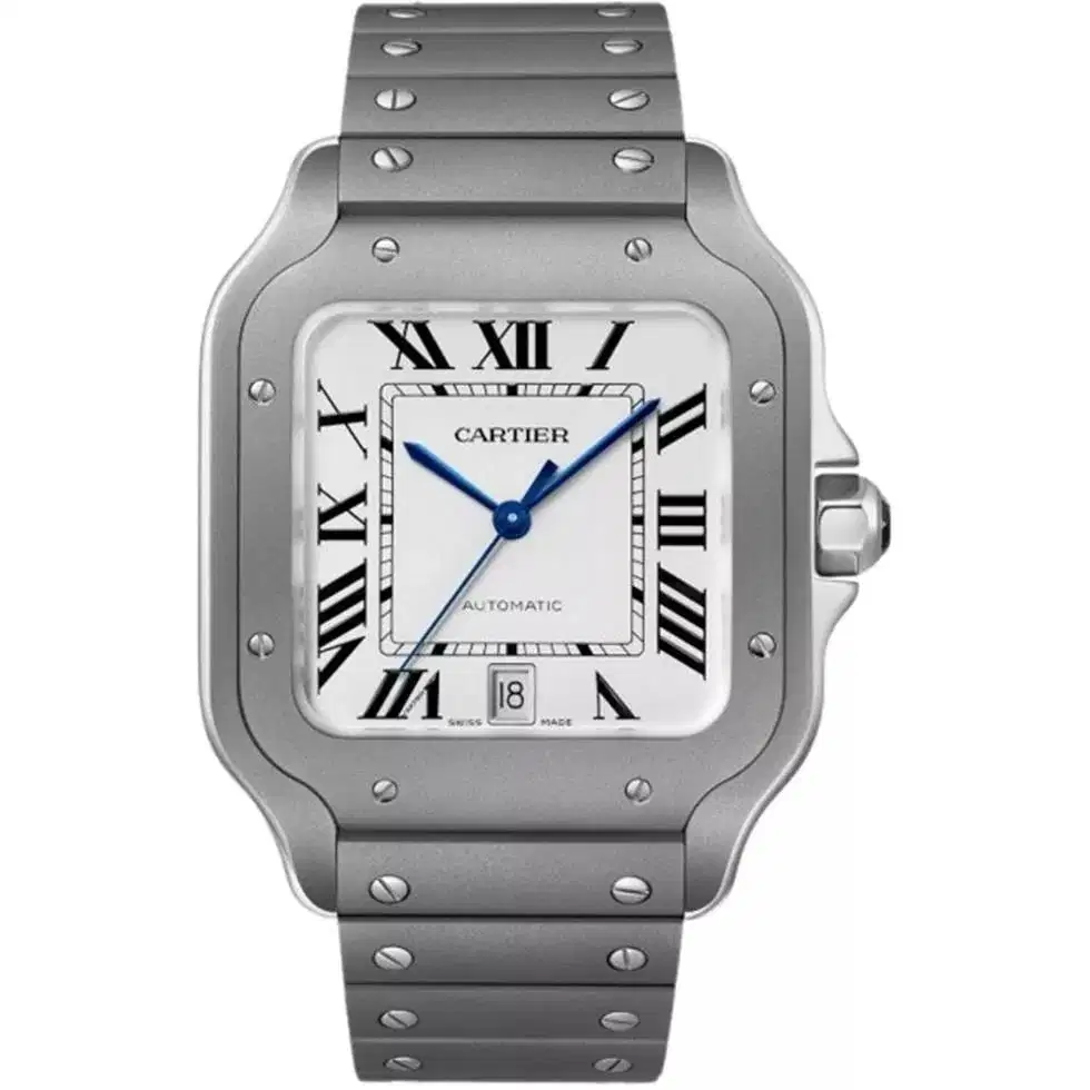 Cartier New Santos 100-Large Silver Dial Titanium Bracelet New in Box