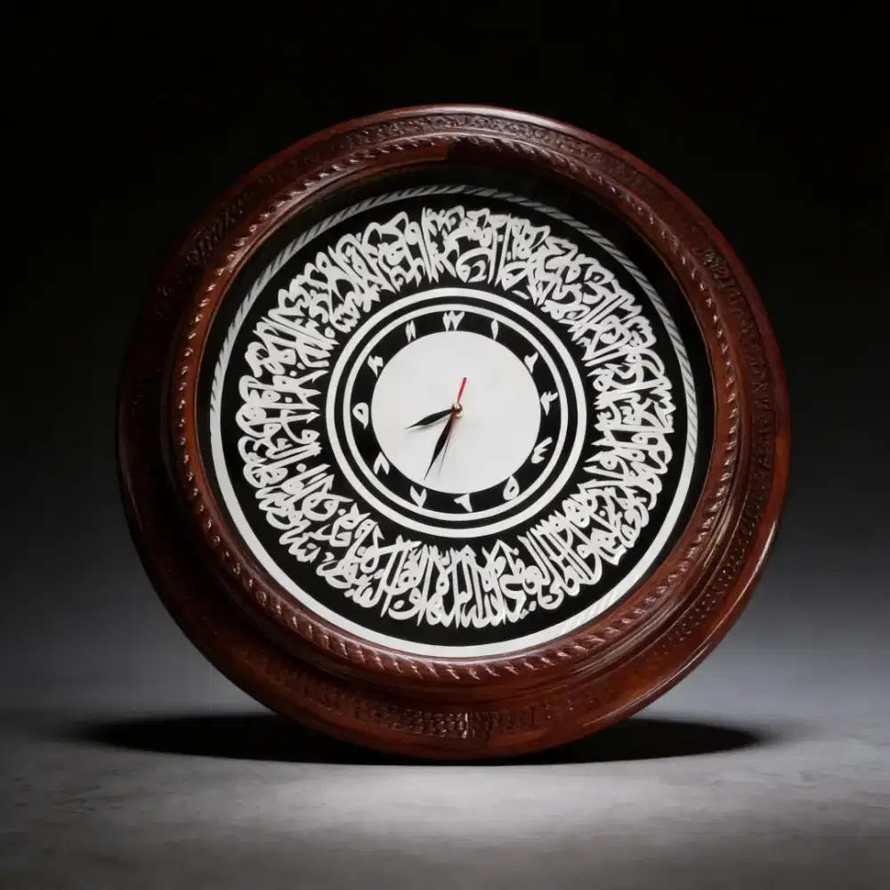 Jam Dinding Kaligrafi Mewah Kayu Sonokeling Asli (Rosewood)